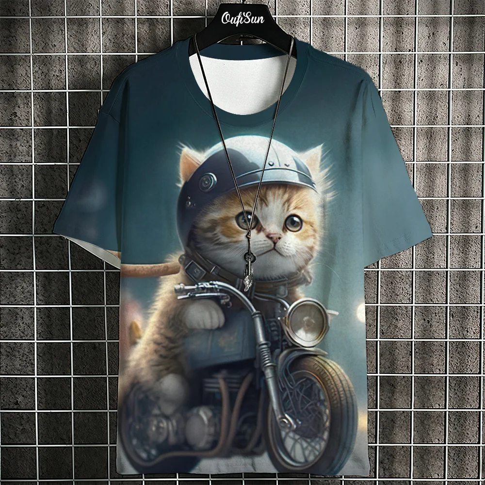 Cartoon Animal Men\'s T-Shirt Japanese Style Cat Printing T-Shirts Casual Loose Short Sleeve Tees Oversized Men Clothing Tops New