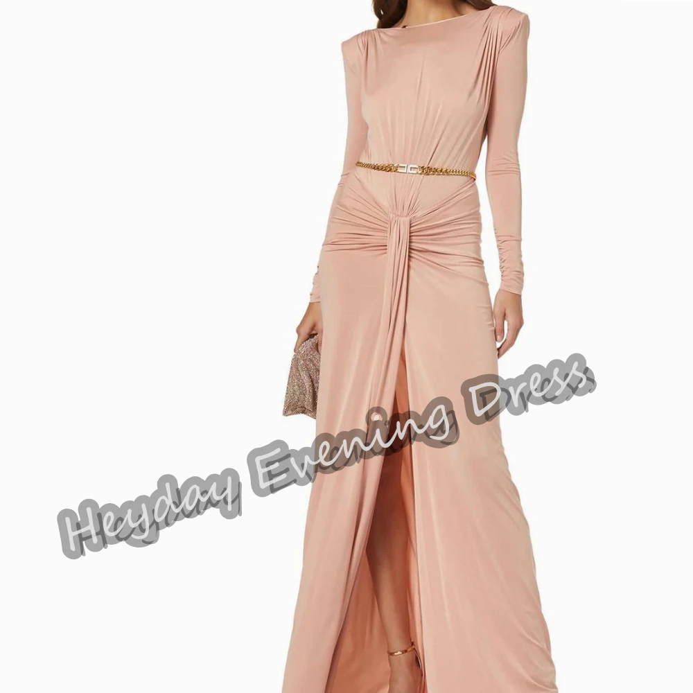 

Heyday Velour Scoop Neckline Saudi Arabia A-Line Long Sleeves Prom Gown Floor Length Elegant Evening Party Dress For Women 2024