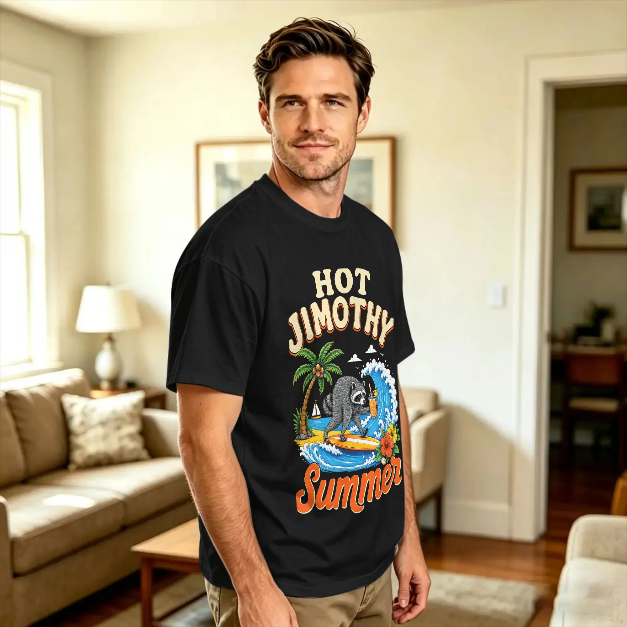 Casual T-Shirt Beach Hot Jimothy Summer Timothy Raccoon Team Stay Weird Gag Popular T-Shirts  Cotton Tshirt for Men Classic Tees