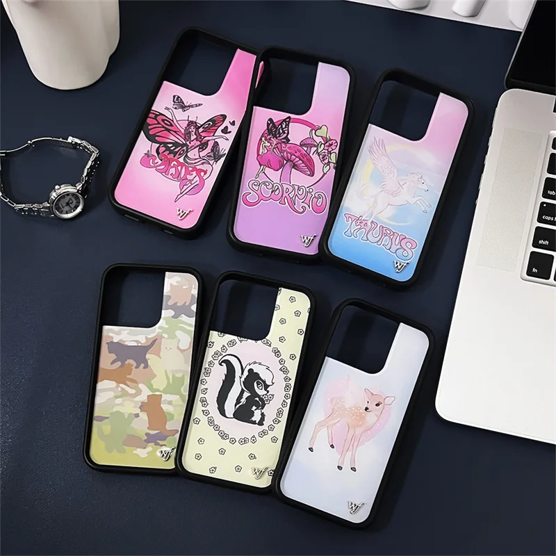 

Wildflower ins Little Stinker Kitten Camo Phone Case for iPhone 12 13 14 15 16 Pro Max Plus Anime Fawn Angel the Zodiac wf Cover