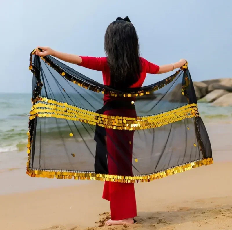 Кинутый шарф для девочек, мама и я, танец живота, шаль Малайя, вуаль с блестками, танцевальные шали, реквизит для сценического шоу, вуаль, аксессуар для танца живота