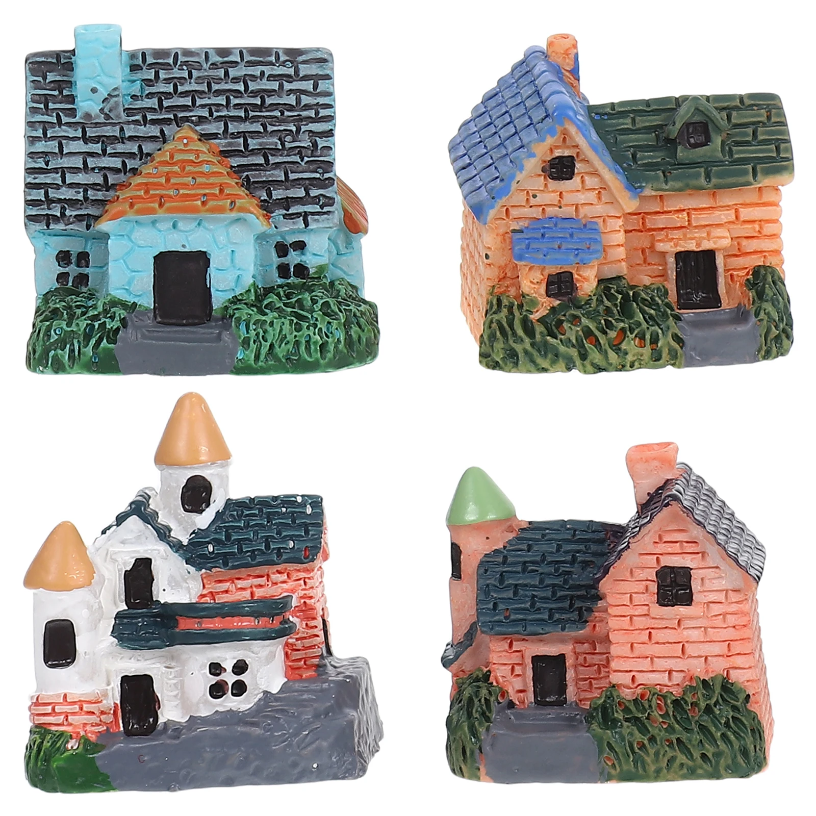 

4pcs Micro Landscape : European Style Resin Miniature House For Fairy Garden, Dollhouse Accessories, Succulent