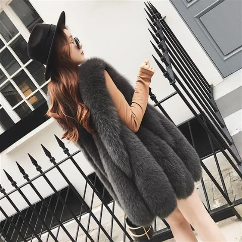 Medium and Long Big Water Drop Vest Imitation Fox Hair Thin Large Size Fluff Vest Jacket High Appearance Level Coat New Fur Vest
