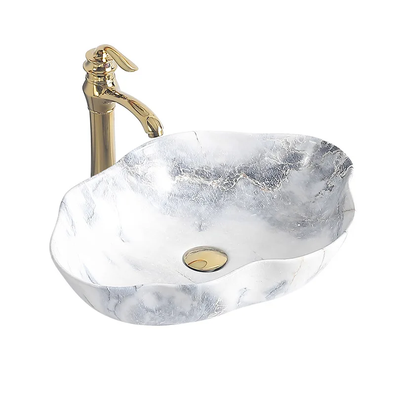 

Ceramic basin on the table, marble single basin, single hole, antique household small size, high-end bathroom integrated basin