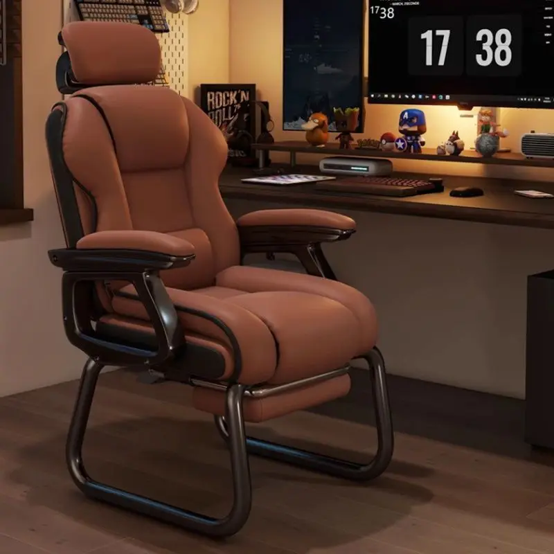 Home Reclining Computer Chair, Ergonomic Gaming Office Seat, Lumbar Sofa Chair for Bedroom, S‑Curve Double Layer Thick Backrest