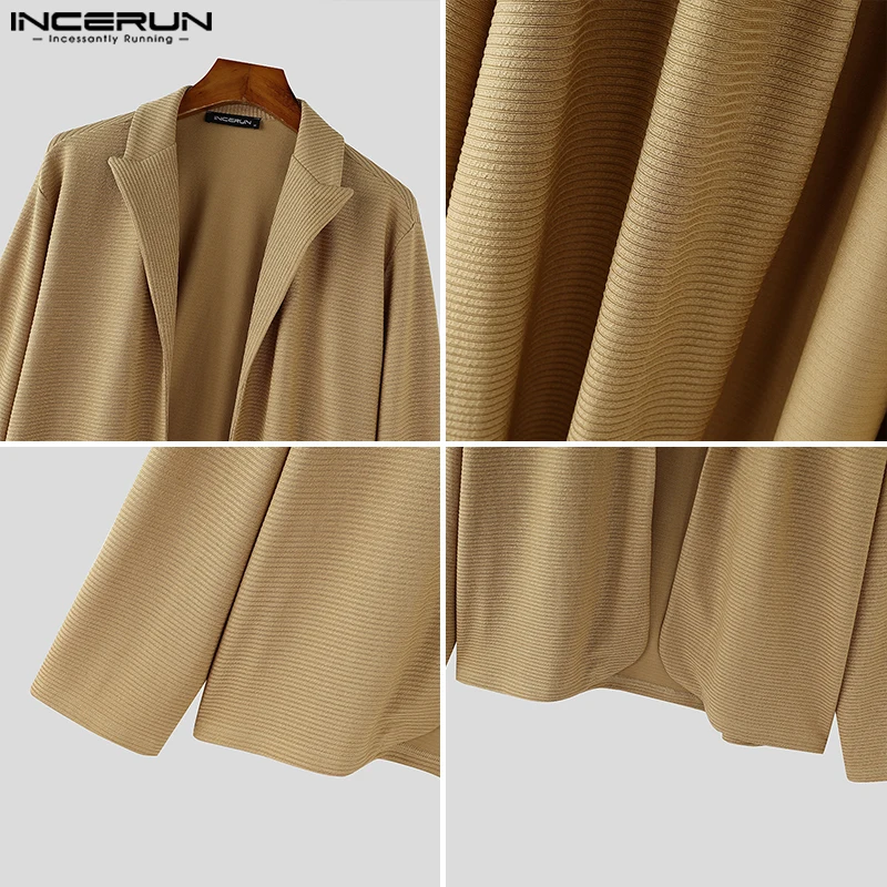 INCERUN Tops 2024 Korean Style Autumn Fashion Men Knitted Pit Stripe Pullovers Male Streetwear Solid Lapel Long Sleeved Cardigan