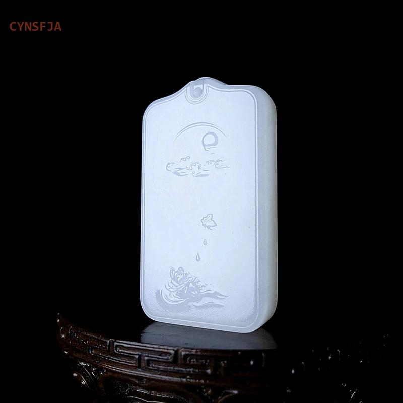 

CYNSFJA New Real Rare Certified Natural Hetian Nephrite Mutton-fat Jade Lotus Jade Pendant Hand Carved High Quality Best Gifts