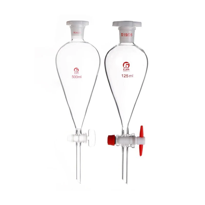 Embudo separador en forma de pera de vidrio de laboratorio de 60ml-1000ml que separa la separación de experimentos químicos de aceite esencial Eurify