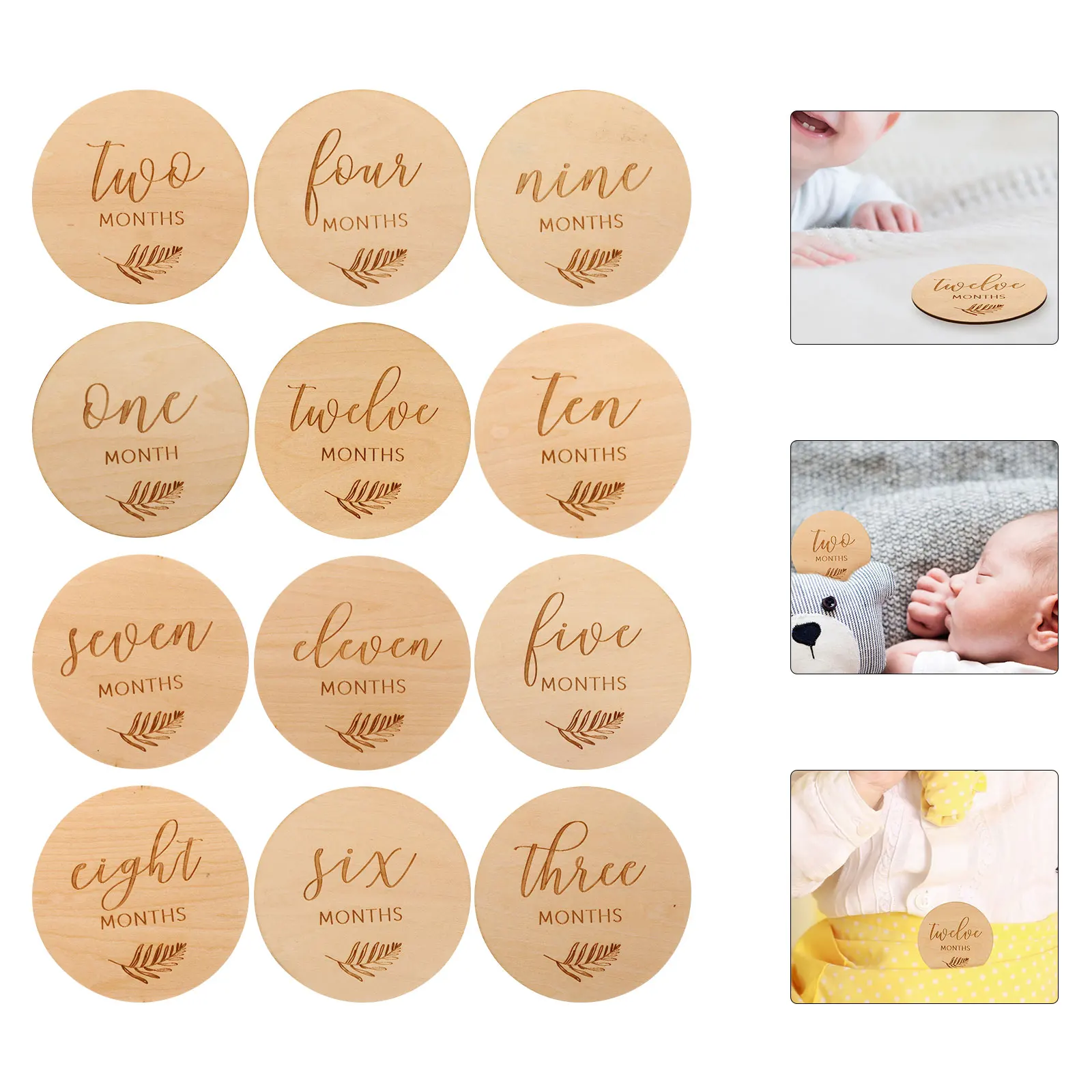 

12pcs Growth Commemorative Cards Wood Milestone Discs Newborn Baby Double Sided Wooden Infant Photography Accessories Safe