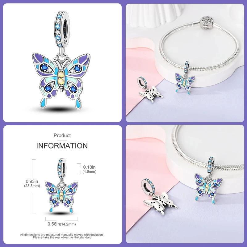 New 925 Sterling Silver Luminous Elf Blue Purple Butterfly Moon Life Tree Charms Beads Fit Pandora Original Bracelet DIY Jewelry