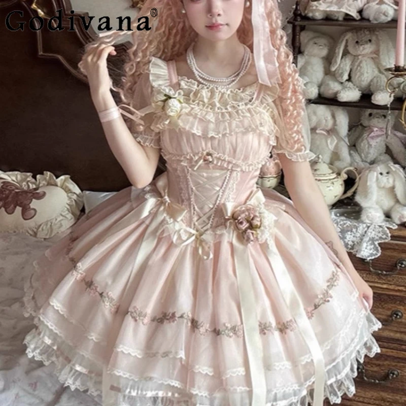 

Original Lolita Daily Cake Dress Women's Cute Sweet Princess Puffy Skirt Female Summer Short Ballet Style Lolita Dress