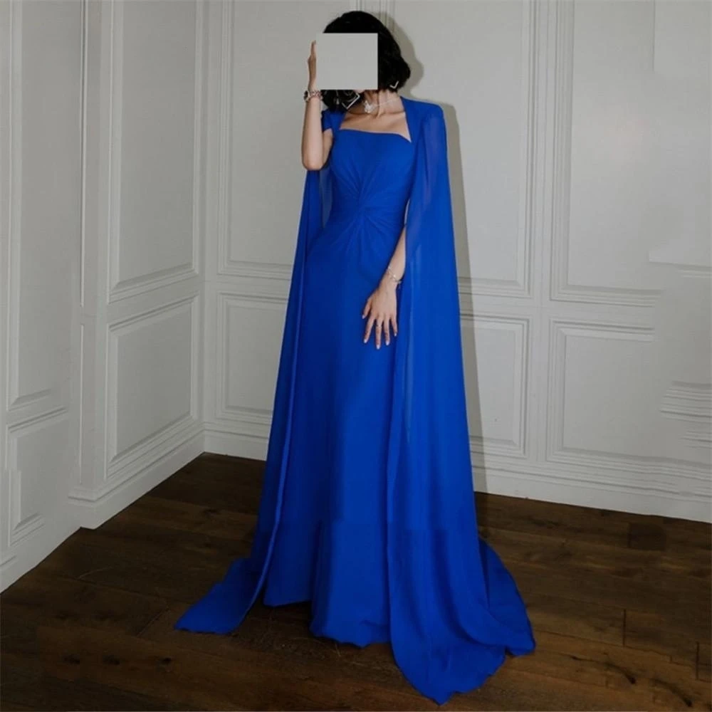 

Santorini Evening Dresses Square Neck Flutters Sleeves Prom Dress Zipper Back Formal Occasion Women Wear Vestidos De Noche