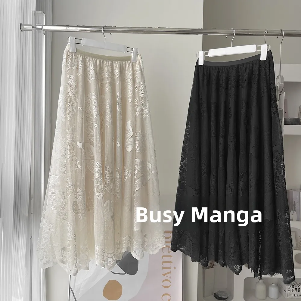 

Busy Fruit~ Oversize Skirt Hem Lace f Skirt Elastic Waist Me Commute Versatile Slimming Midi Skirt Korean Sle