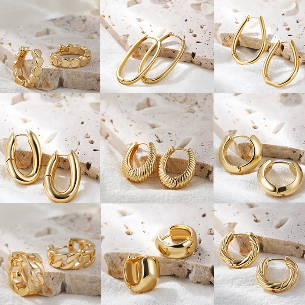 Minimalist Gold Plated Twisted Figaro Circle Round Shape Huggies Earring for Women Punk Glossy Metal Hinged Back Hoop Earrings