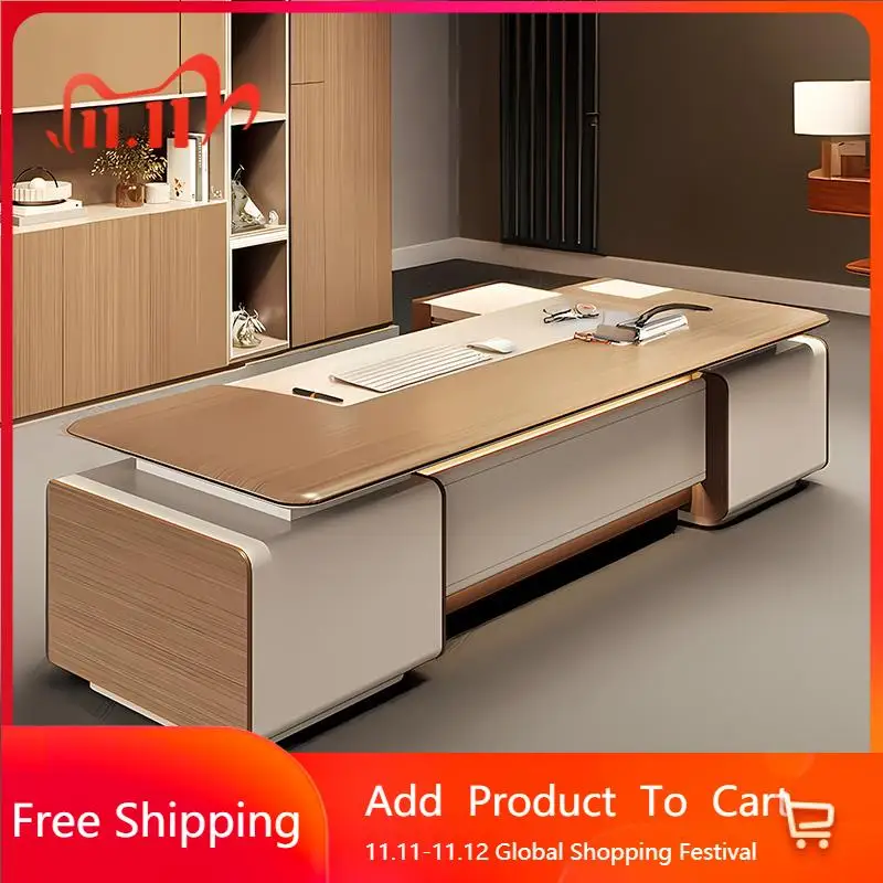 

Korean Work Office Desk Long Minimalist Design Gaming Drawers Organizer Office Desk Computer Luxury Bureau Living Room Furniture