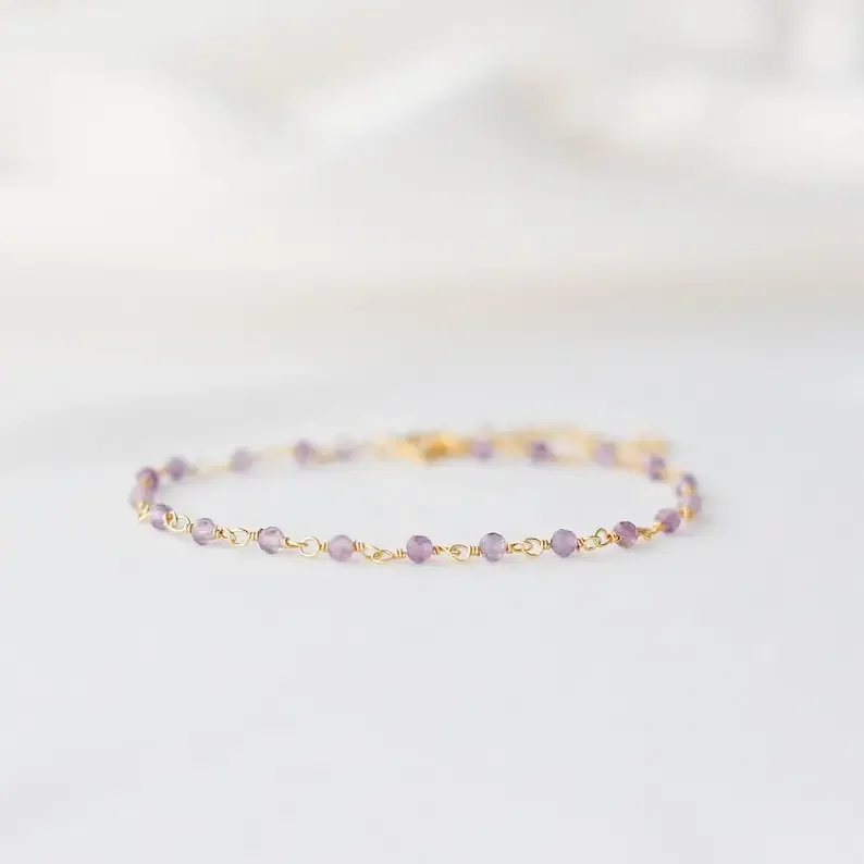 Delicate Amethyst Rosary Jewel bracelet, Amethyst Healing Bracelet Stacked bracelet, February birthday Stone