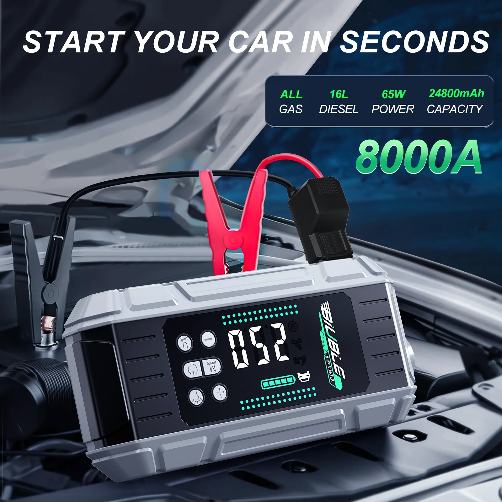

8000A Car Jump Starter & Air Pump 150PSI Air Compressor Power Bank For 12V Car Emergency Booster Starter Starting Device