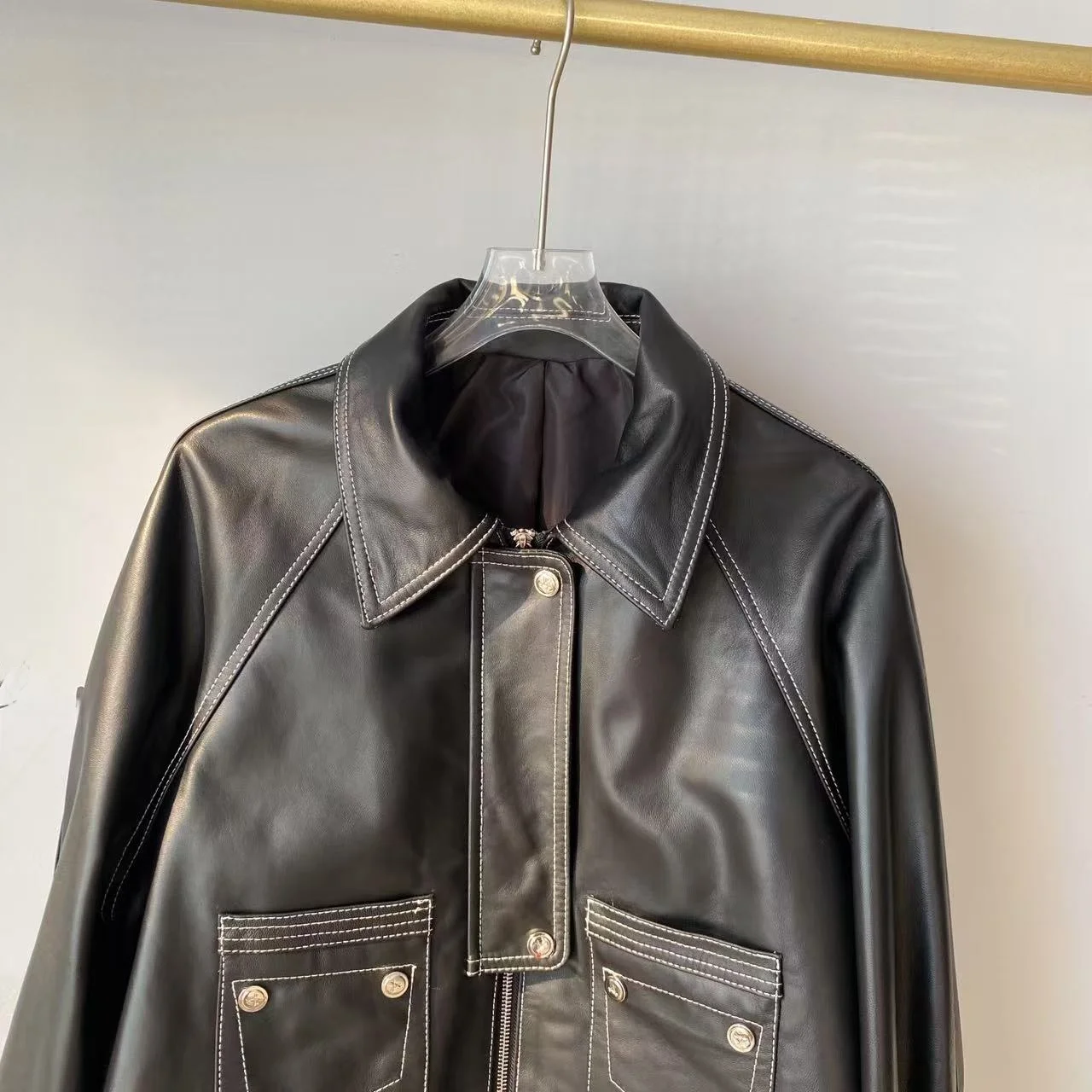 Faionable ort Jaet de cuero genuino para mujer, abrigo de piel sintética, conjunto de falda y top, otoño 2025, para ir al trabajo, corte holgado, largo Sl...