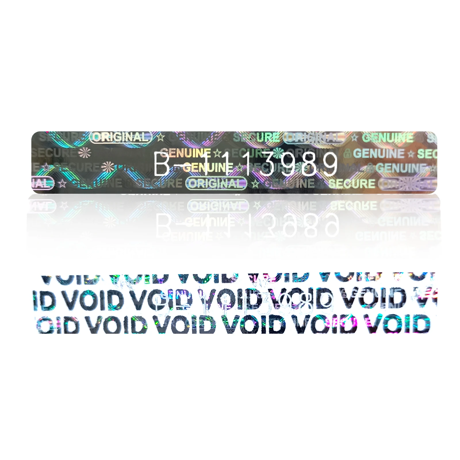 

Holographic Warranty Void labels Tamper Proof Evident Sticker GENUINE AUTHENTIC Security seal 50mm x 7.5mm With Serial Number