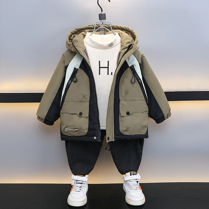

Модная утепленная флисом осенне-зимняя куртка для мальчиков: милая детская парка, водонепроницаемая, молодежная, трендовая, хлопковая куртка
