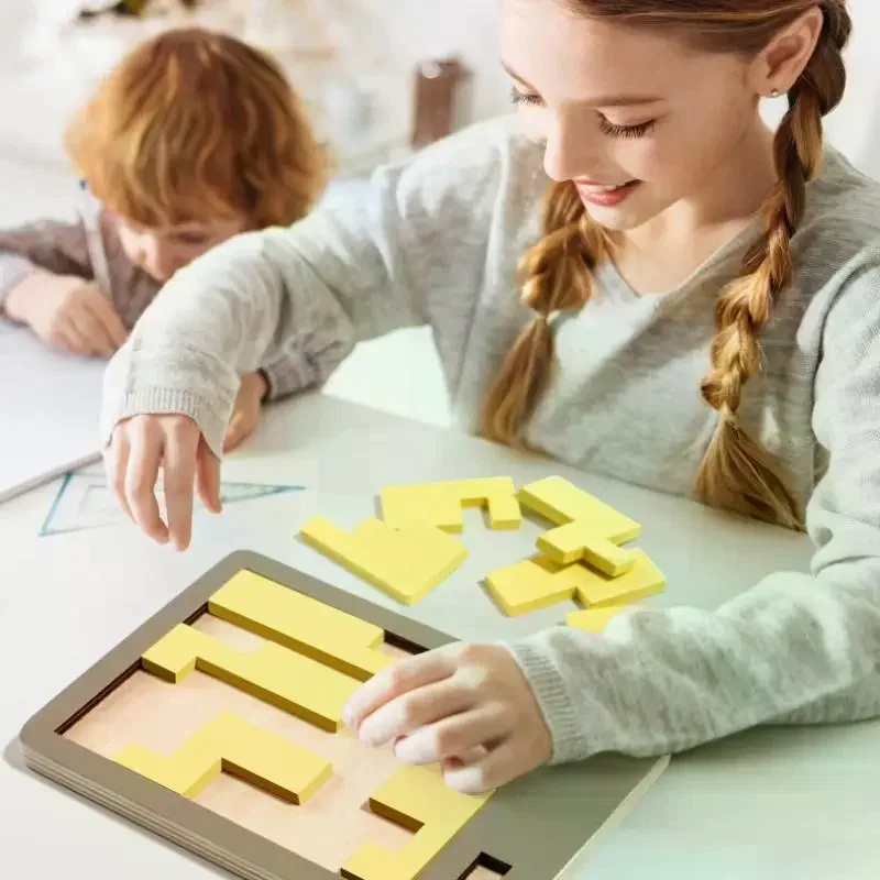 

1 комплект, детские игрушки, деревянные пазлы с геометрическим рисунком, неположительное сжигание мозга, декомпрессия, IQ Танграм, головоломки, головоломки