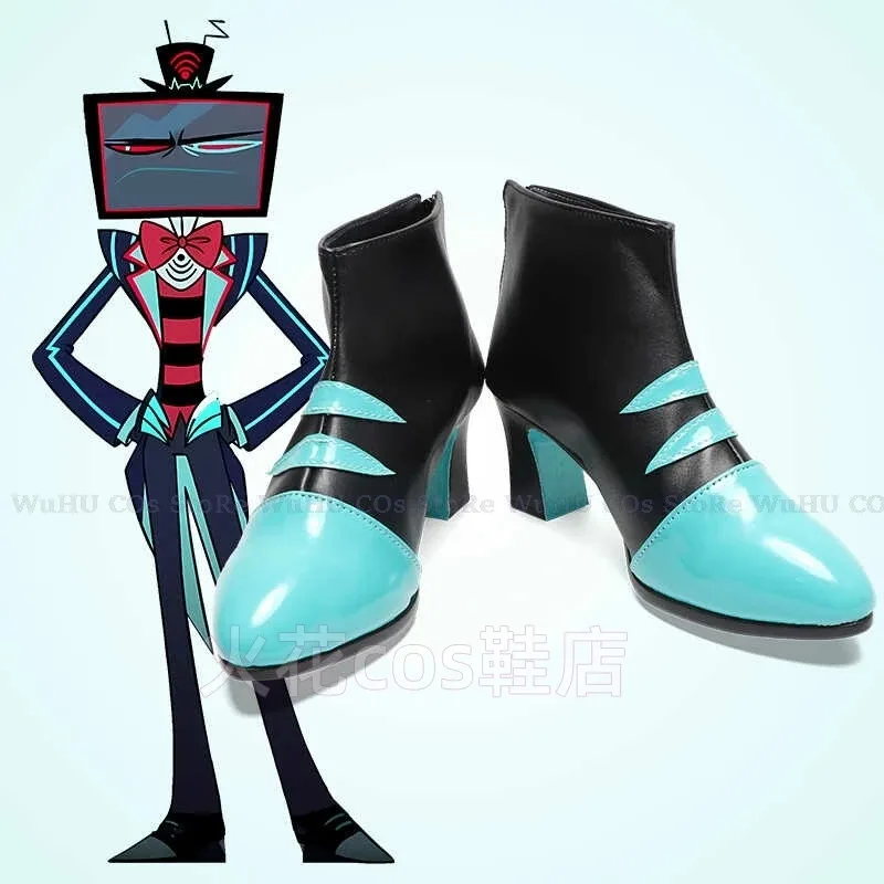 2025 yiyi Hazbin Lucifer Hotel Cosplay Vox Scarpe blu Donna Uomo Stivali in pelle Nero Halloween Cospla