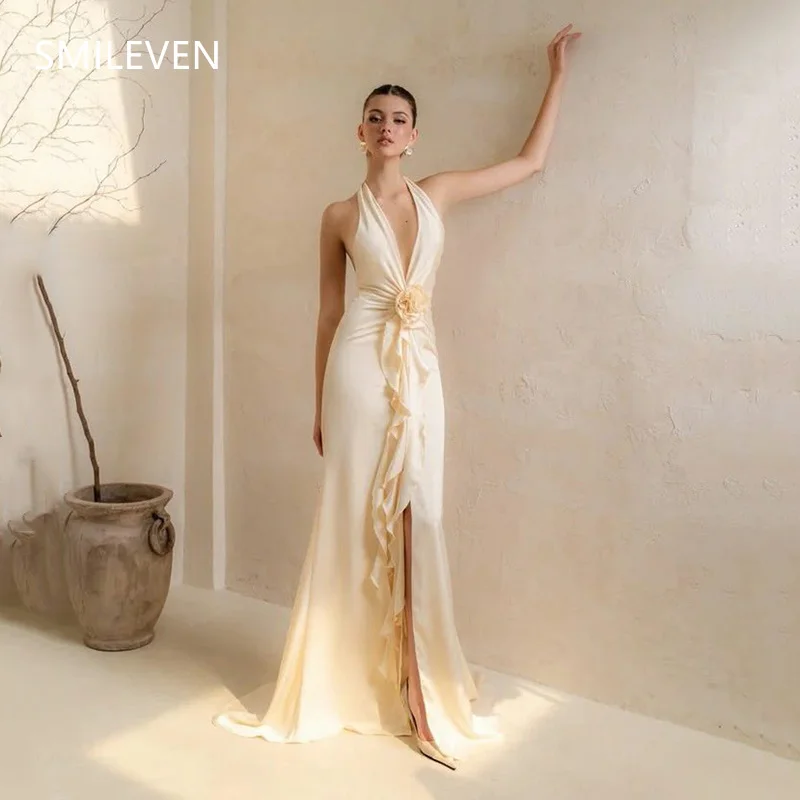

Smileven Sleeveless Sexy Flower Applique Mermaid Side Split Backless Prom Dresses Sexy Evening Dress Gift 2025 Customized 2025