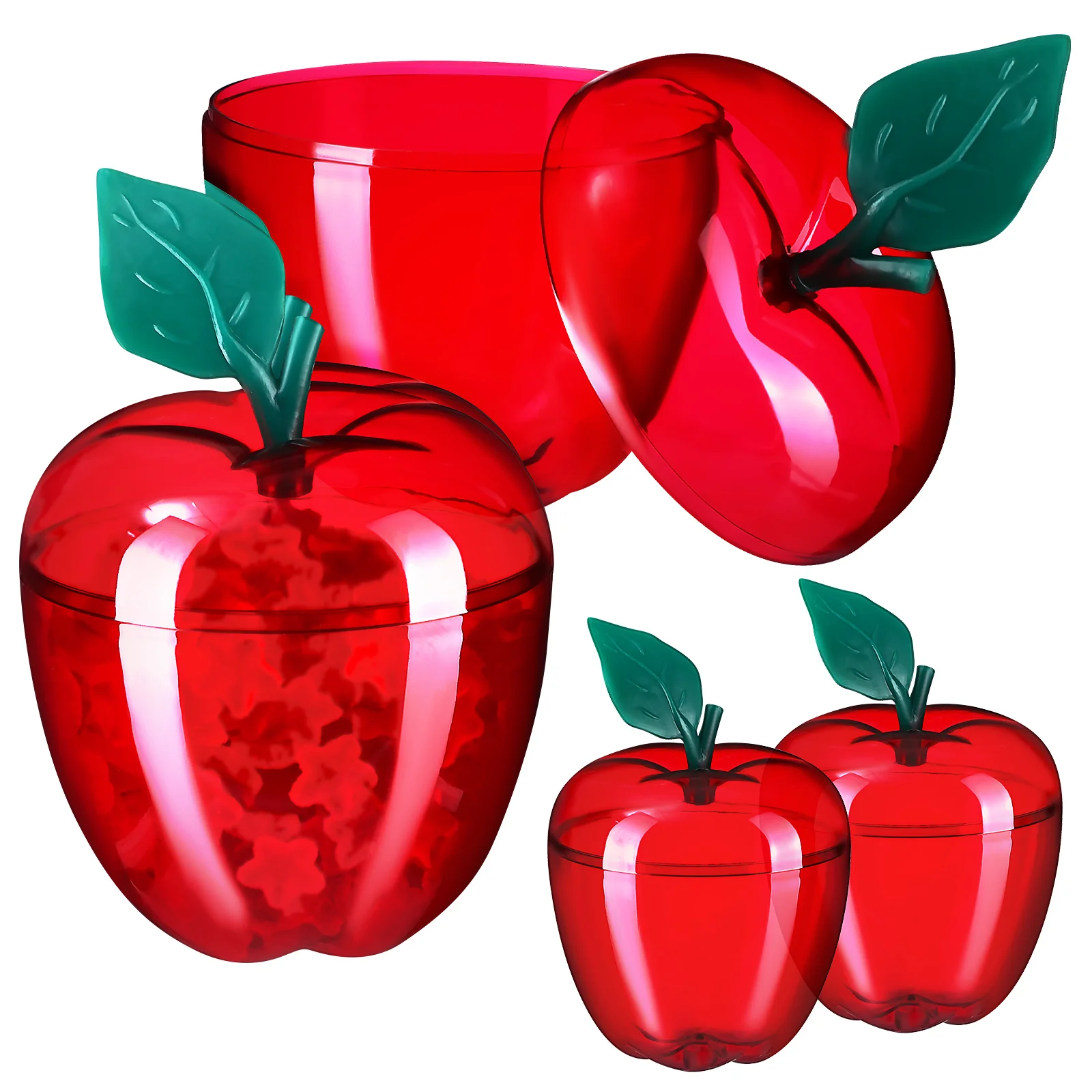 

4 Pcs Creative Red Apple Plastic Jar Candy Containers Fruit Shape Jars Dish Storage Snack Box Christmas Tins Office Decor