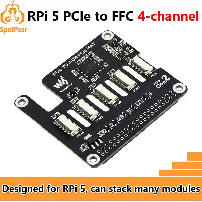 

Raspberry Pi 5 PCIe to 4-CH PCIe FFC HAT Board Pi5 4 Channels Waveshare PCIe TO 4-CH PCIe HAT