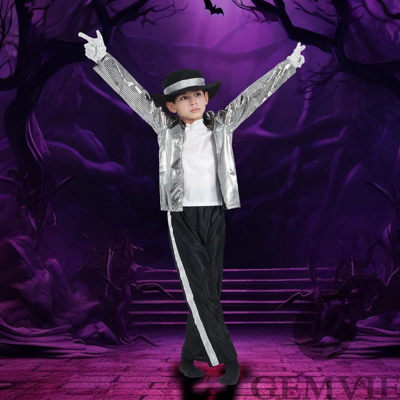 Halloween Kids Children Singer Dancer Cosplay Costumes Carnival Stage Performance Top Pants Hat Gloves Suit
