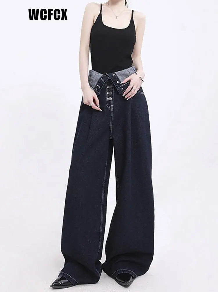 WCFCX STUDIO Fashion Harajuku Jeans Woman Wide Pants Cowboy Pants Multi Button Y2k High Waisted Jeans Streetwear Trousers