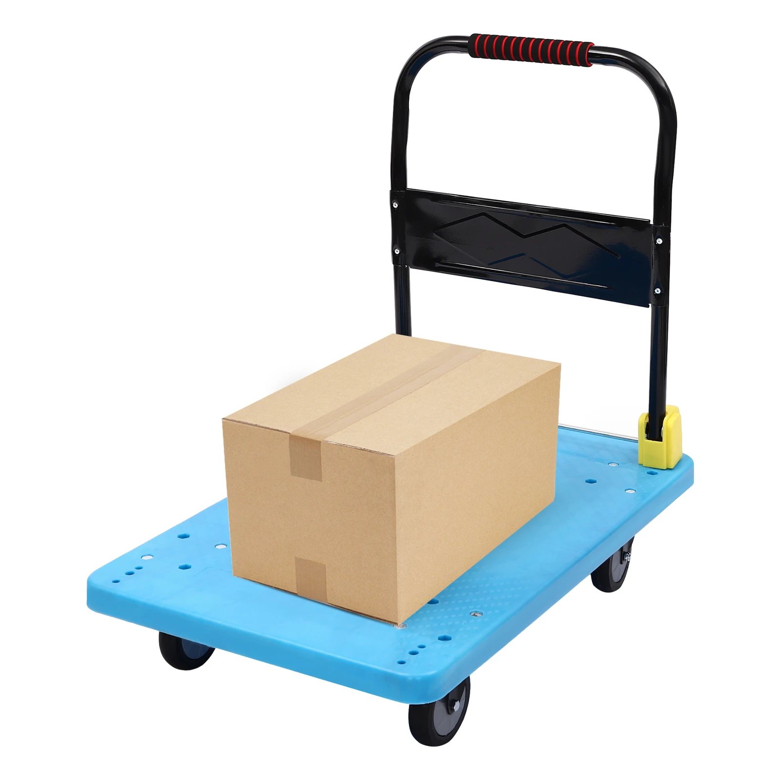 Blue Platform Hand Truck Foldable Push Hand Cart Heavy Duty Space Saving Collapsible with 400 kg Load Capacity and 4 Wheels