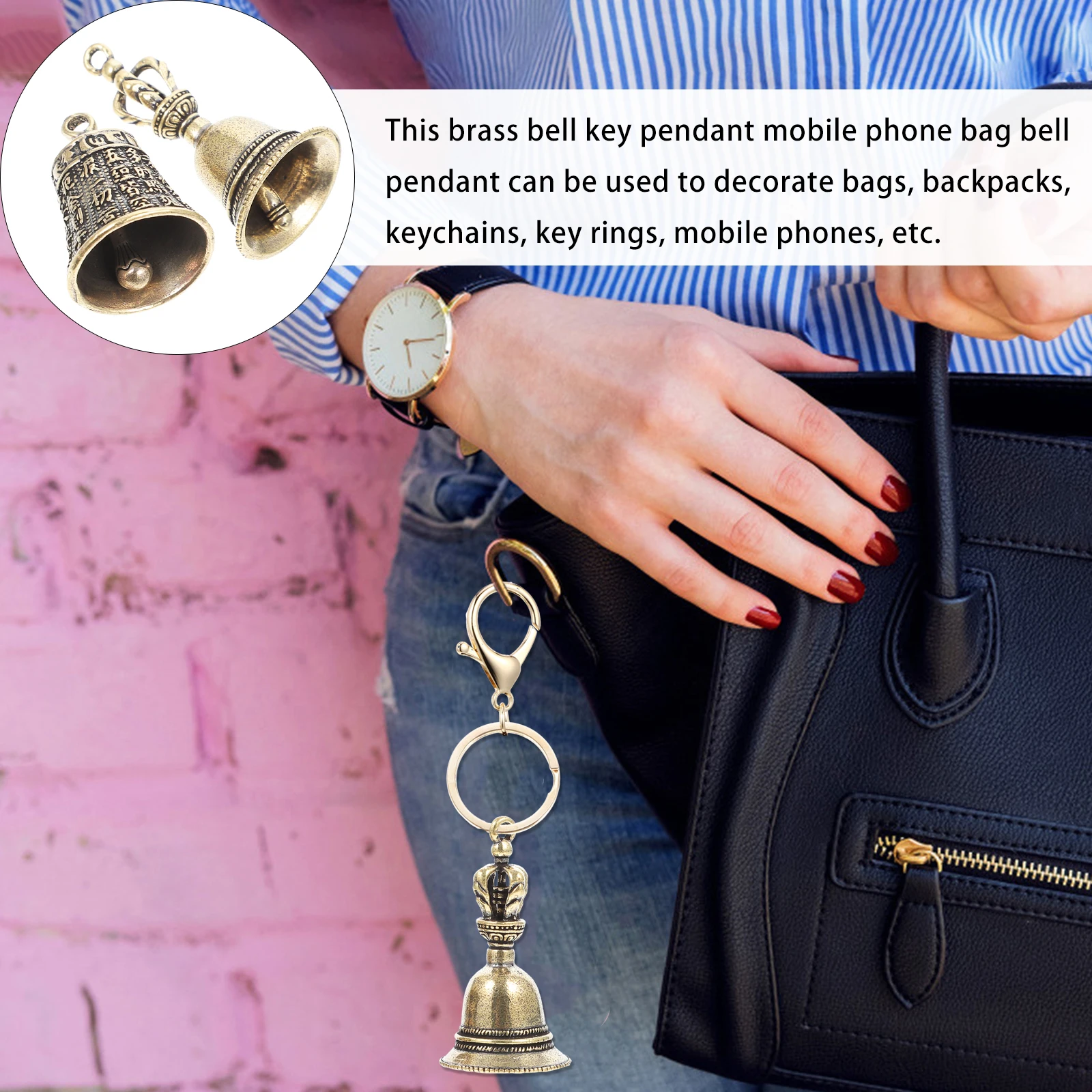 

2Pcs Brass Pendant for Bag Backpack Keychain Hanging Bell Phone Charm Vintage Chinese Style Home Decor Jewelry Making