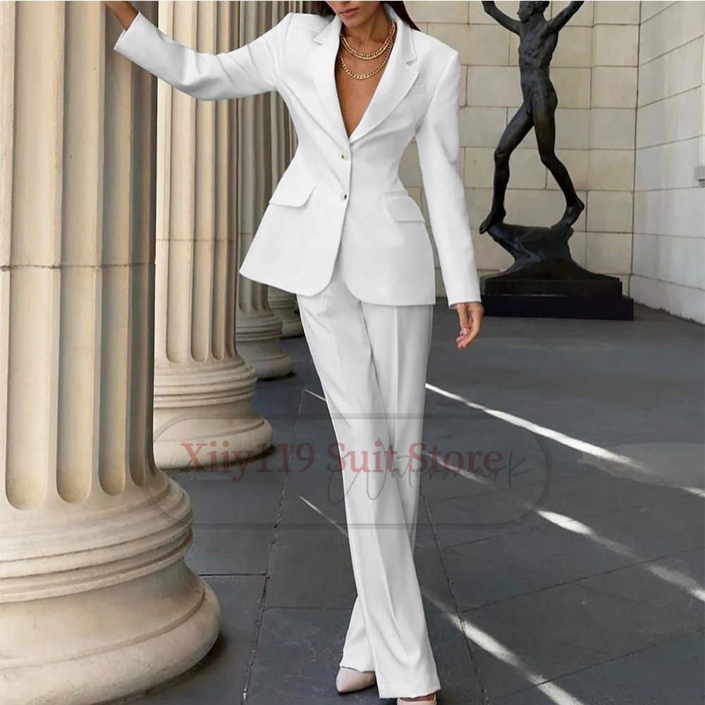 Women\'s Winter Solid Color Suit Single-breasted Business Casual Two Pies French Street Style Korean Suits for Women Pant Sets