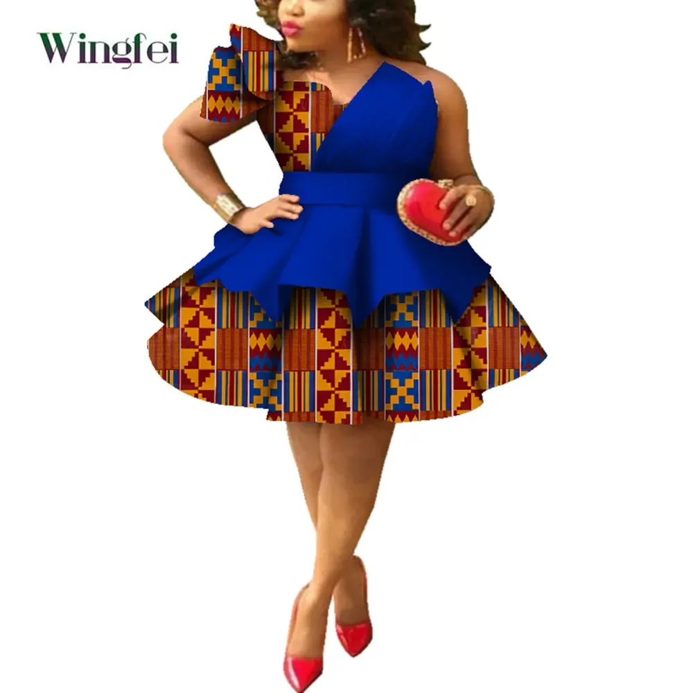 African Dresses for Women Ankara Print Strapless Multi-layer Dresses Dashiki Party Wedding Evening Dress African Clothing WY4213