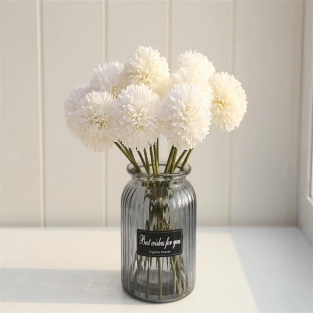 10 Stück weiße künstliche Blumen, Seidenkugel, Chrysanthemen, Brautstrauß, Zuhause, Küche, Party, DIY-Dekorationen, Hochzeitsdekoration – Detail 3