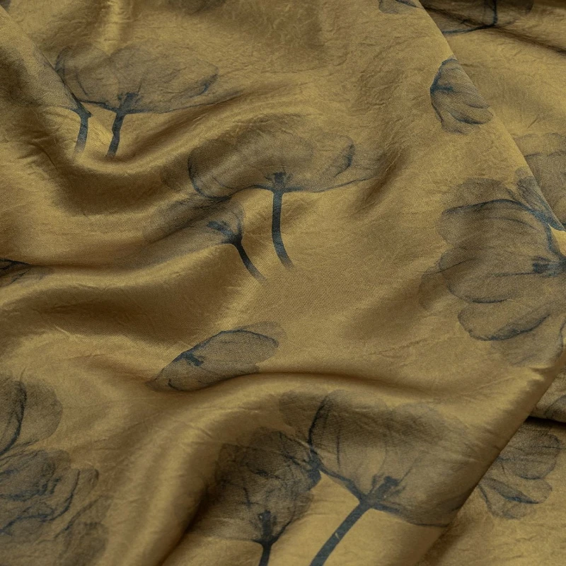 

Heavyweight Gold Ginkgo Acetate Satin Fabric Cheongsam Wide Leg Pants Blouse Designer Material Draping Womens Fashion Clothing