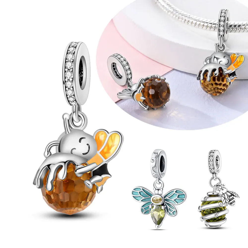 Wykwintne 925 Sterling Silver Yellow Cute Bee Honey Pot Charm Fit DIY Bransoletka Naszyjnik Fitness Ladies Forest Play Akcesoria
