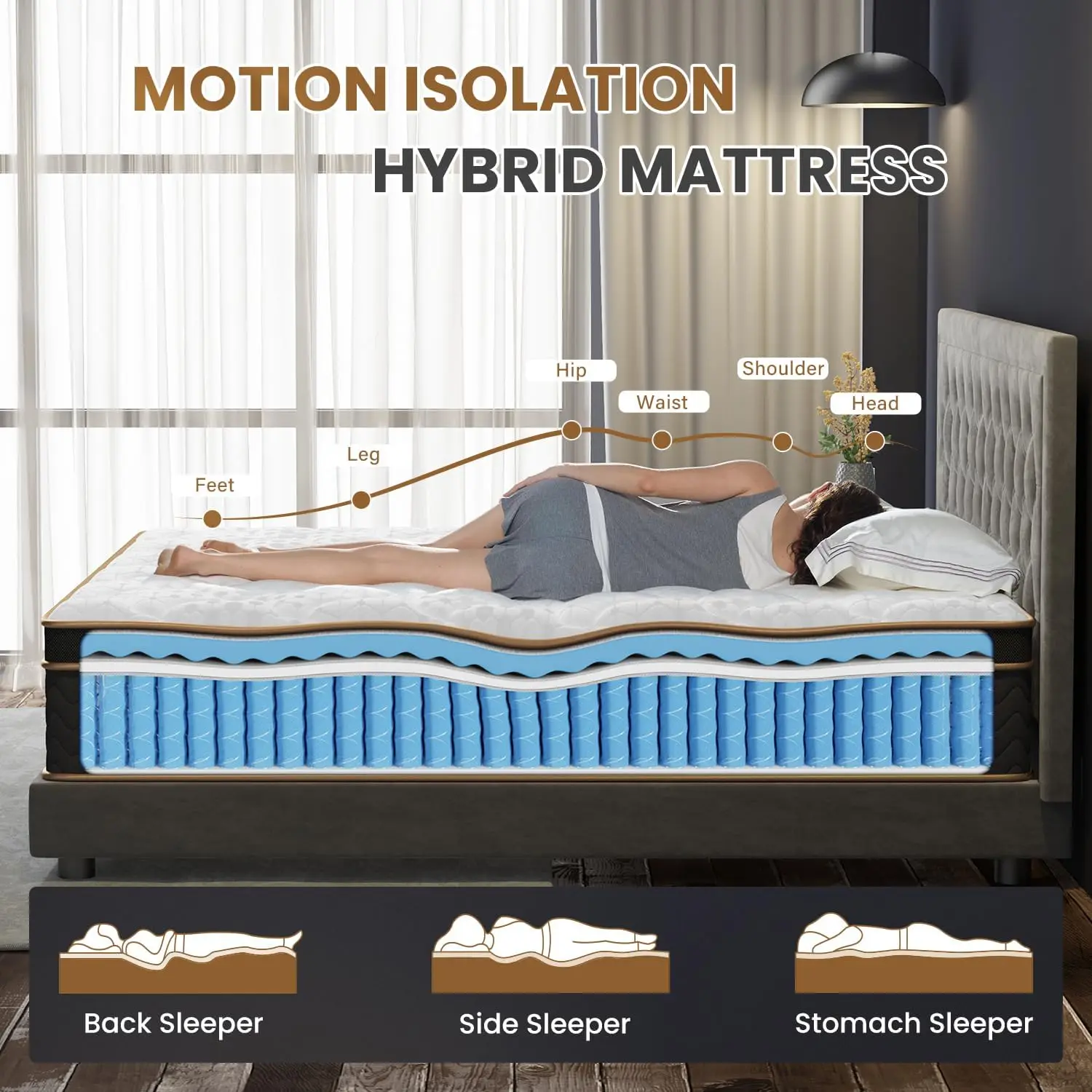 King Mattress, 12 Inch Hybrid Mattress with Gel Memory Foam, Fiberglass-Free Deluxe Mattress in a Box