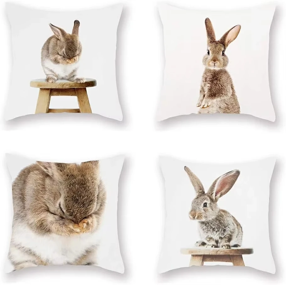 

Decorative Pillowcase Cute Gray Rabbit on White Background Decorative Pillow Cover Bedroom Sofa Square