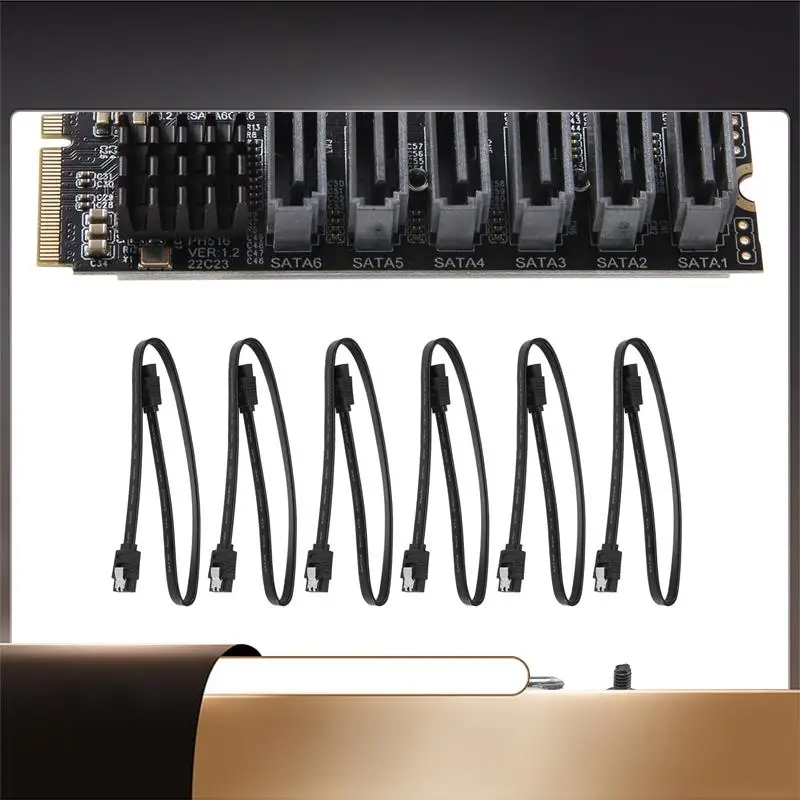 

Карта расширения PCIE к SATA 6Gpbsx6 портов + кабель SATA M.2 MKEY PCI-E Riser Card M.2 NVME к SATA3.0 ASM1166 Поддержка PM-N35R