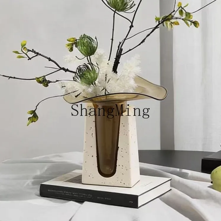 DSA Modern Light Luxury Glass Vase Show Room Sales Office Living Room Entrance Dining Table Creative Flower Arrangement