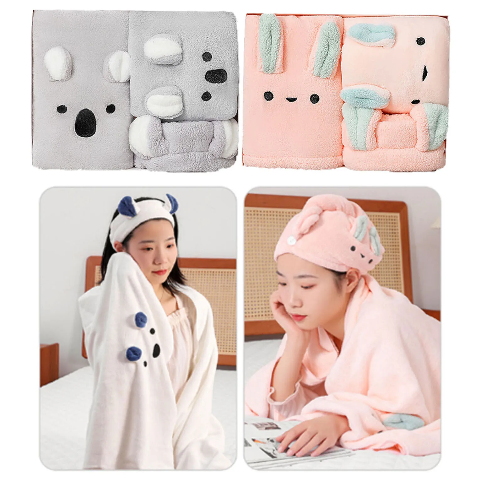 4PC Bath Towels Set Super Soft Highly Absorbent Quick-drying Hair Coral Velvet Nursing Cap Bath Towel Hotel Buckle Sauna Spa