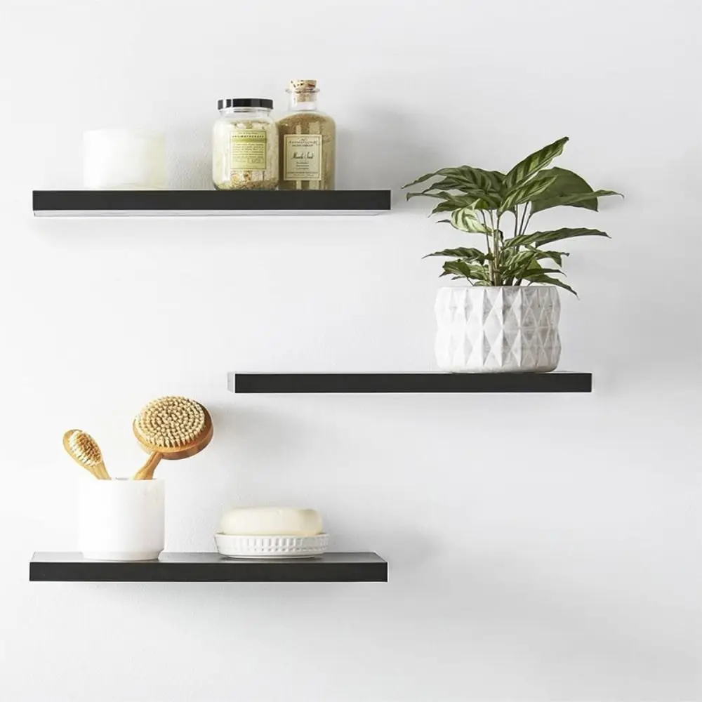 

Wooden Hanging Storage Rack Invisible Brackets Wall Mounted Floating Shelves Durable Rectangular Display Stands Plant Rack