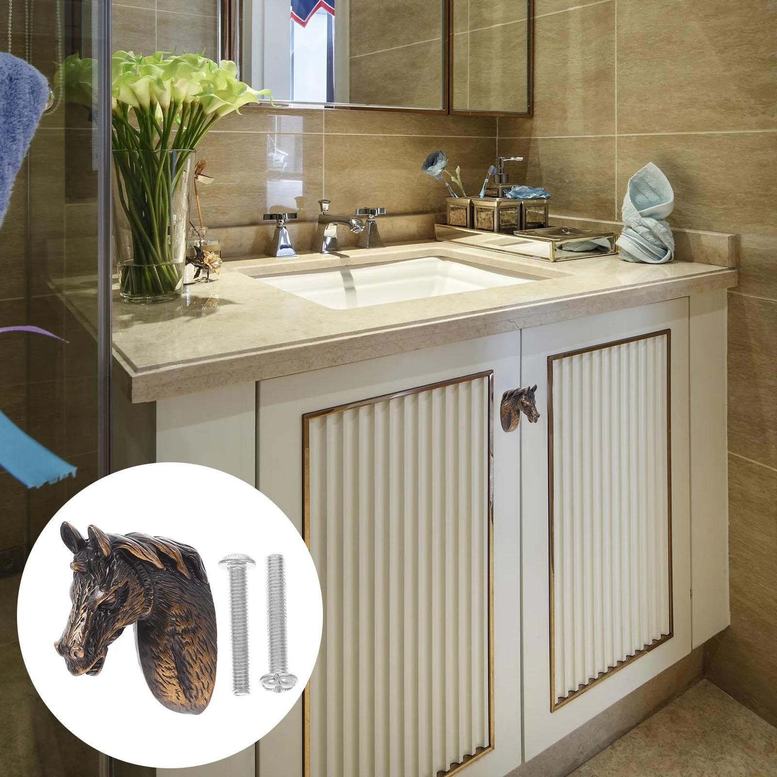 

Horse Head Animal Knob Modern Sturdy Brass Decorative Cabinet Pull Handles For Kitchen Bedroom Closet Furniture Easy