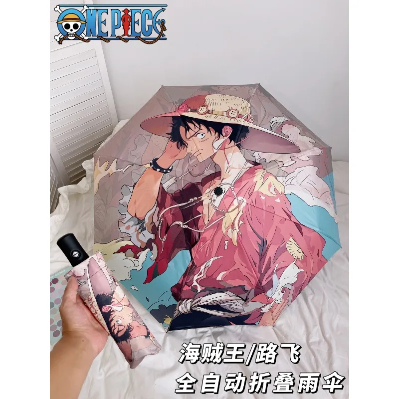 

New Cartoon Umbrella One Piece Luffy Cartoon Peripheral Student Automatic Sun Protection Anti-UV Parasol Couple Birthday Gift