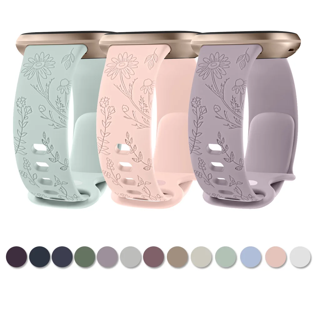 

Flower Engraved Band For Fitbit Versa 3/Versa 4 Strap Soft Silicone Watchband For Fitbit Sense/Sense 2 Wristband Accessory