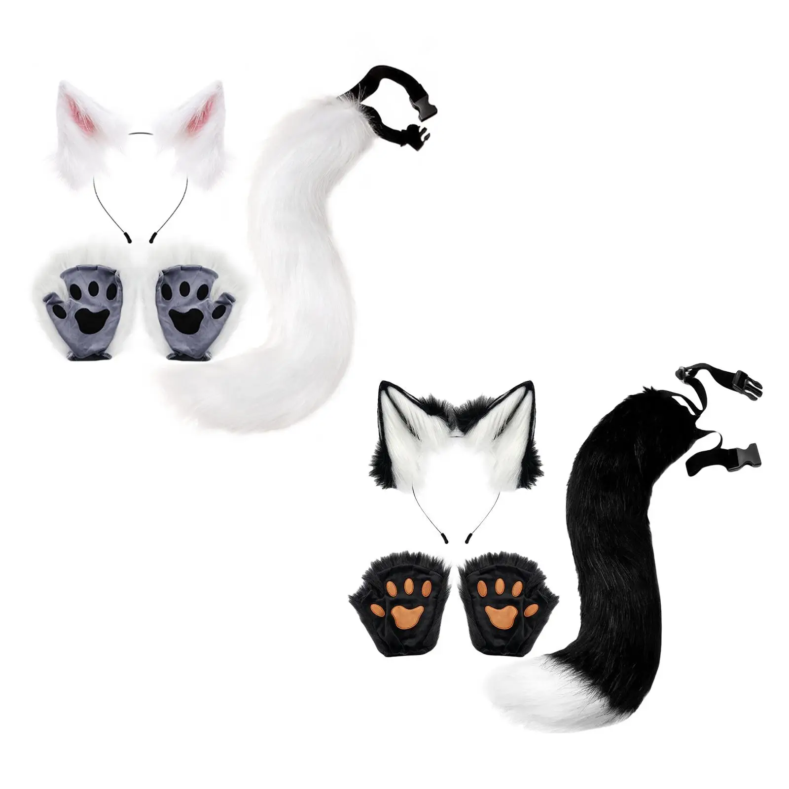 Cat Costume Animal and Tail Set Gloves Accessories Headwear Props Toys Ears for Cosplay Party Dress up Children Fancy Dress