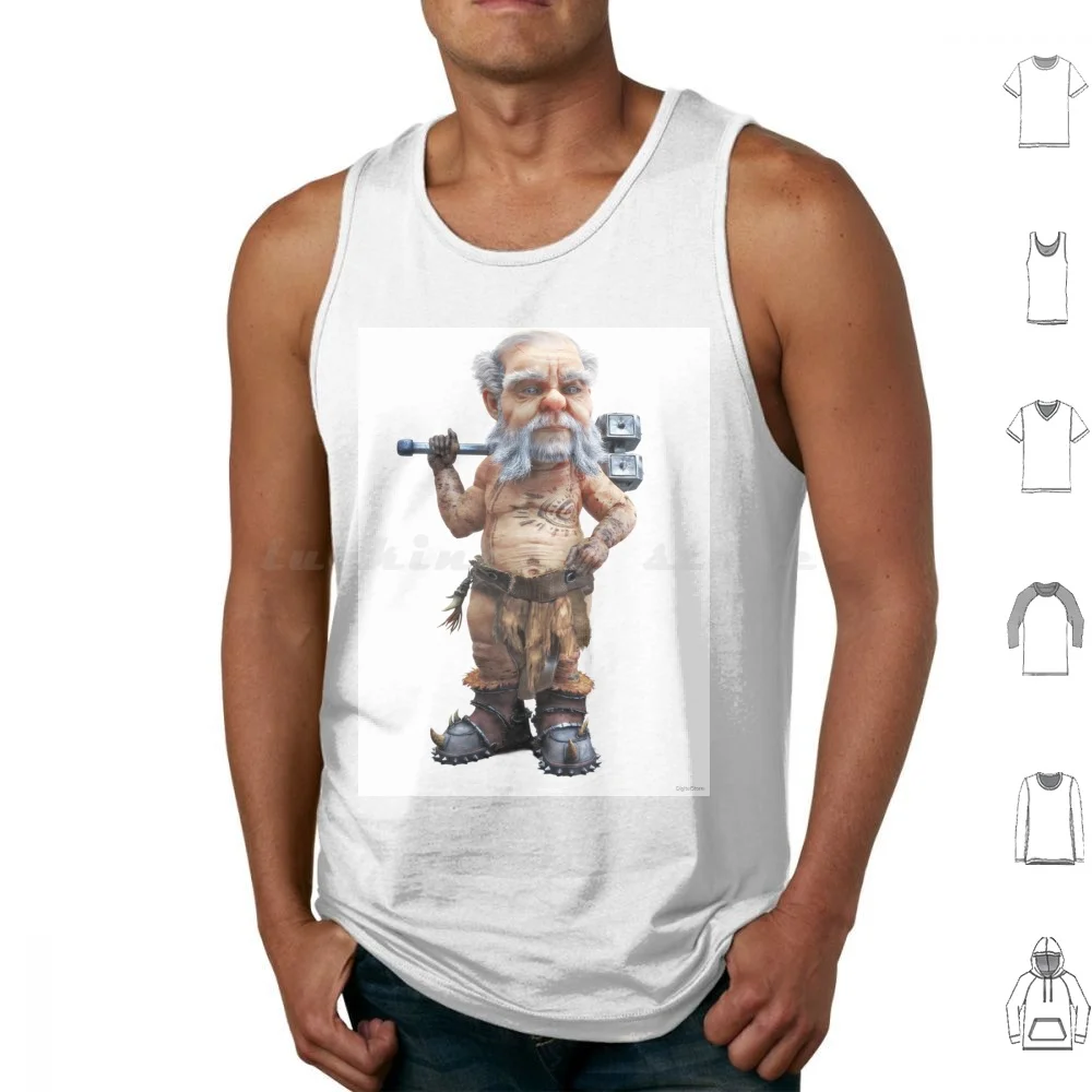 Débardeurs The Mighty Dwarf sans manches, avec rendu 3D, pour adulte, motif barbe, personnage créature, nains mignons