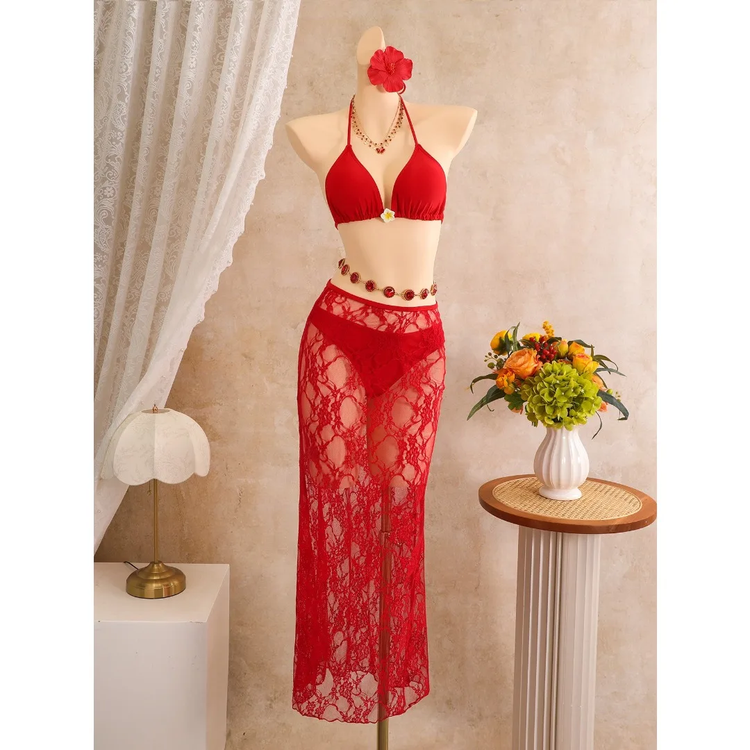 Mit Spitzenrock Sexy Bikini Damen Bademode Weiblicher Badeanzug Dreiteiliges Bikini-Set Badeanzug Schwimmanzug V8497 – Detail 11